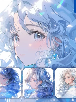 Midjourney Prompt Face Girl China Blue Beautiful Chinese Princess Portrait Gown Animation Cartoon Painting