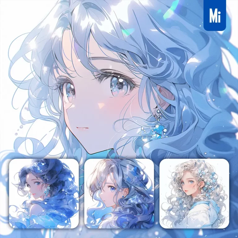 midjourney prompt face girl China blue beautiful Chinese princess portrait gown animation cartoon painting