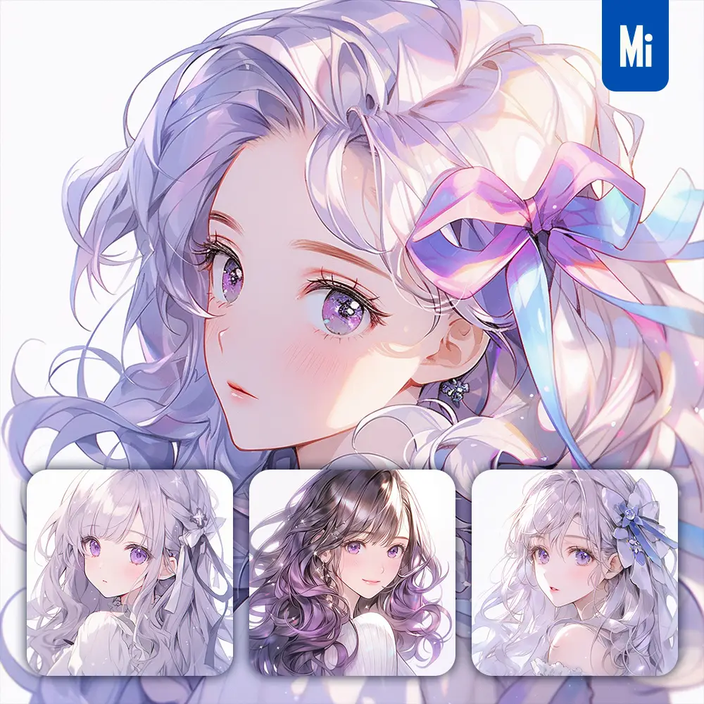 Midjourney Prompt Face Girl China Purple Beautiful Chinese Princess Portrait Gown Animation Cartoon Painting