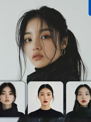 Midjourney Prompt Face Portrait Black Asian Girl Korean Female Model Wear Look Standing Photography