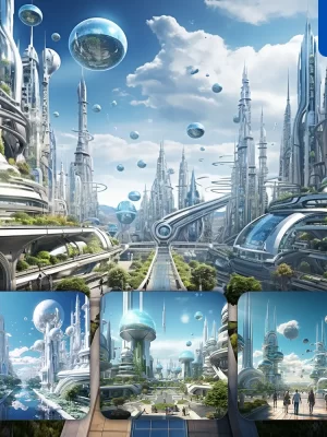 Midjourney Prompt Futuristic Future City People Architecture Building Sky Road