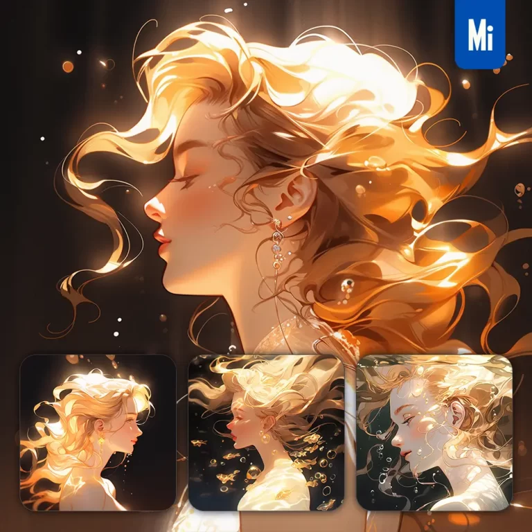 midjourney prompt girl woman lady hair water golden sea face portrait profile underwater light comic cartoon
