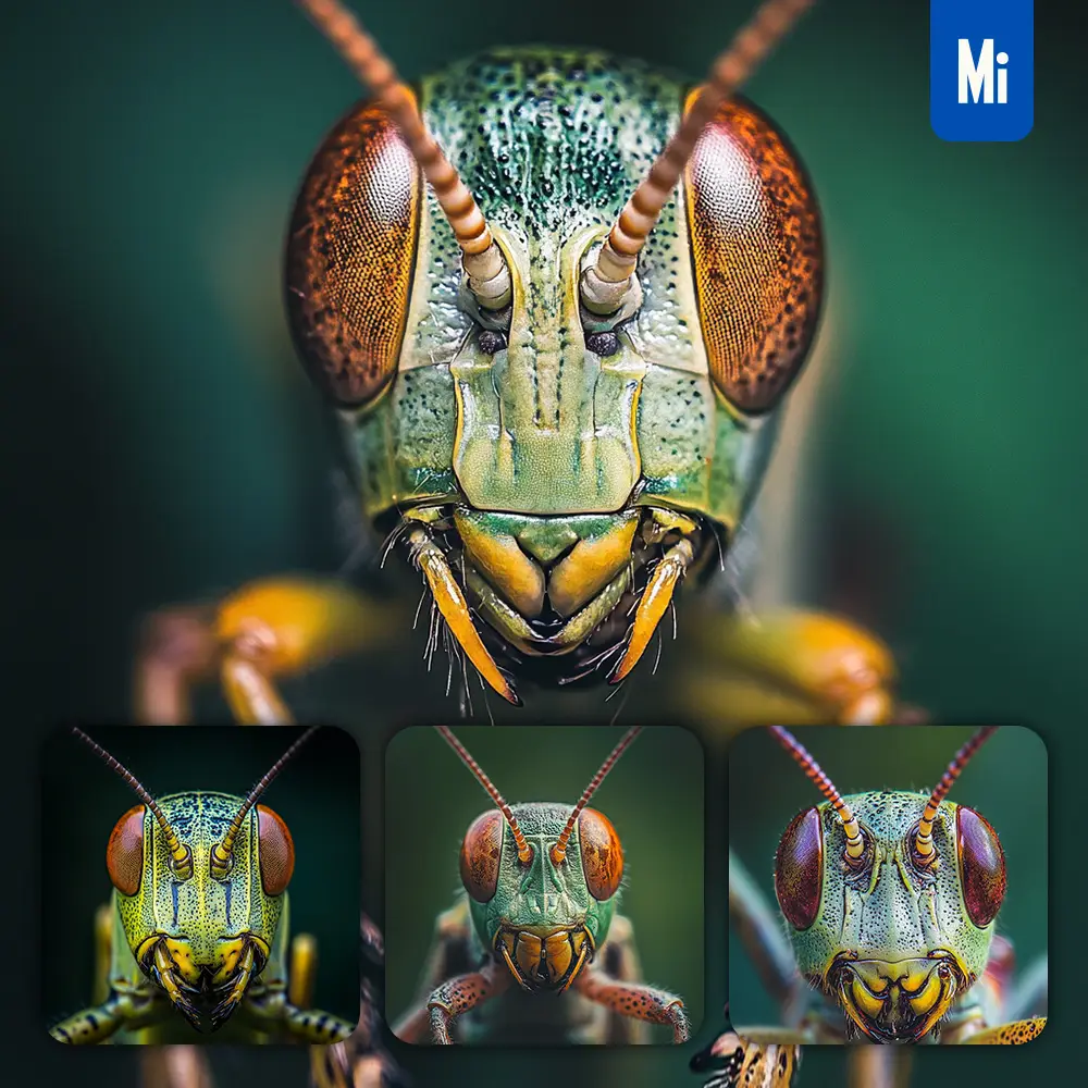 midjourney prompt grasshopper head detailed close up photography