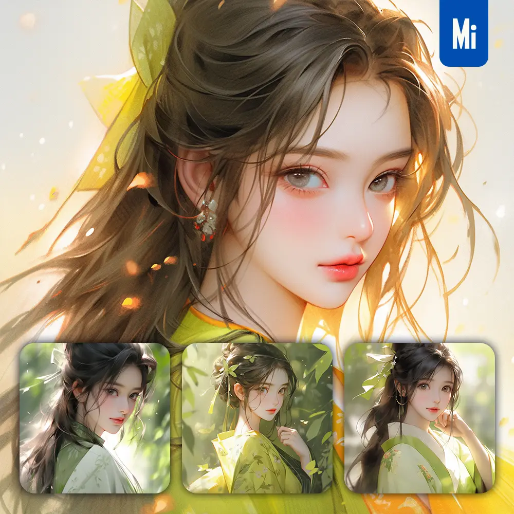 midjourney prompt green beautiful Asian woman girl lady face portrait animation cartoon painting