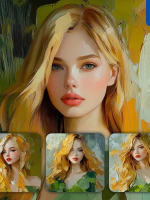 Midjourney Prompt Green Beautiful Woman Girl Lady Face Portrait Animation Cartoon Oil Painting
