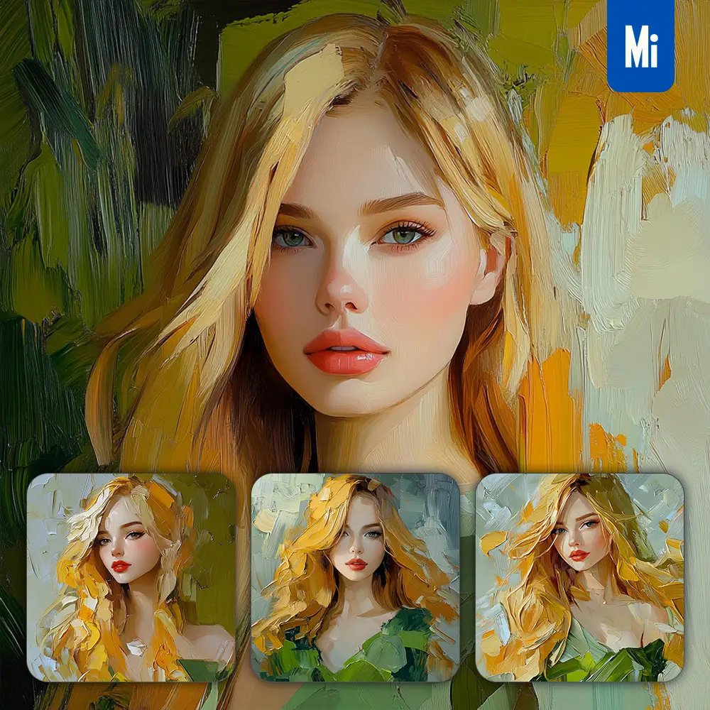 midjourney prompt green beautiful woman girl lady face portrait animation cartoon oil painting