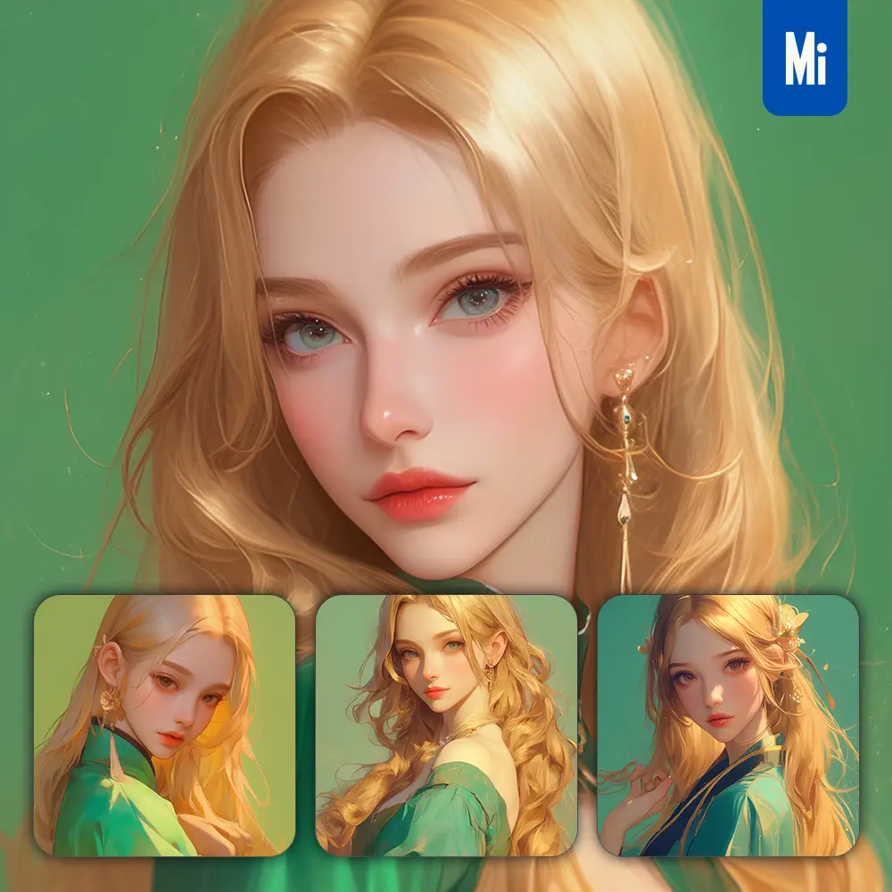 midjourney prompt green beautiful woman girl lady face portrait animation cartoon