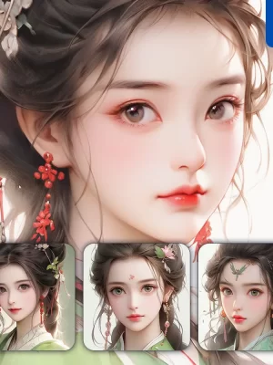 Midjourney Prompt Green Fairy Chinese Beautiful Asian Woman Girl Lady Face Portrait Animation Cartoon Painting