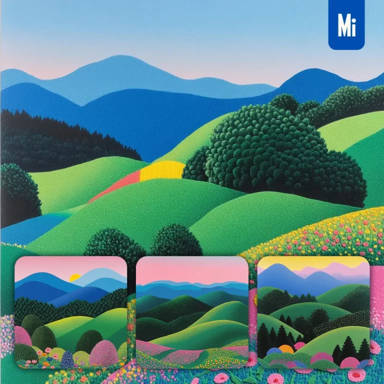 midjourney prompt green hill smoky mountain wildflower mist landscape illustration painting graphic design