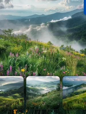 Midjourney Prompt Green Hill Smoky Mountain Wildflower Mist Landscape Photography