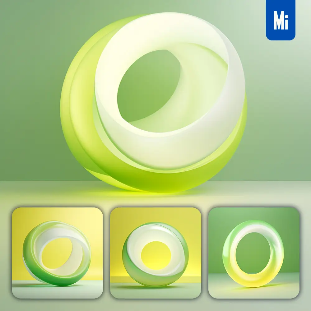 midjourney prompt green white circle round annulus 3D background wallpaper