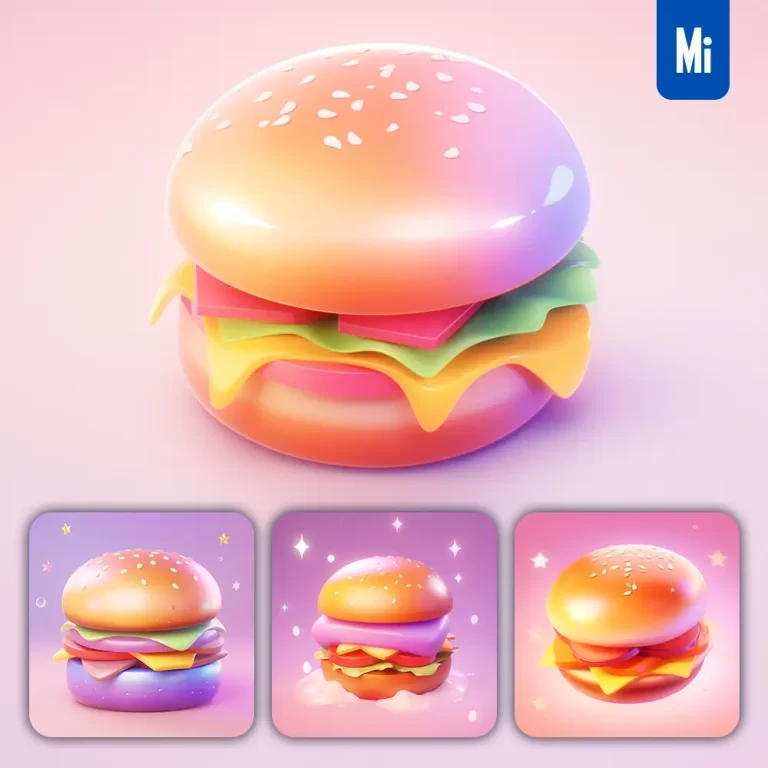 midjourney prompt hamburger burger 3D icon game cartoon cute lovely