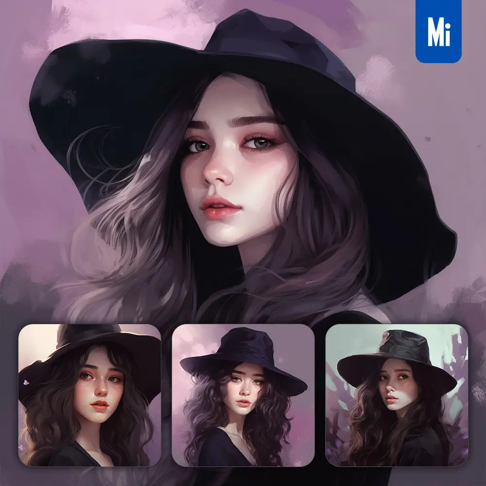 midjourney prompt hat girl woman lady portrait oil painting illustration