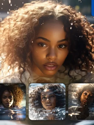 Midjourney Prompt Head Face Portrait African Woman Water Pool Swimming Photography