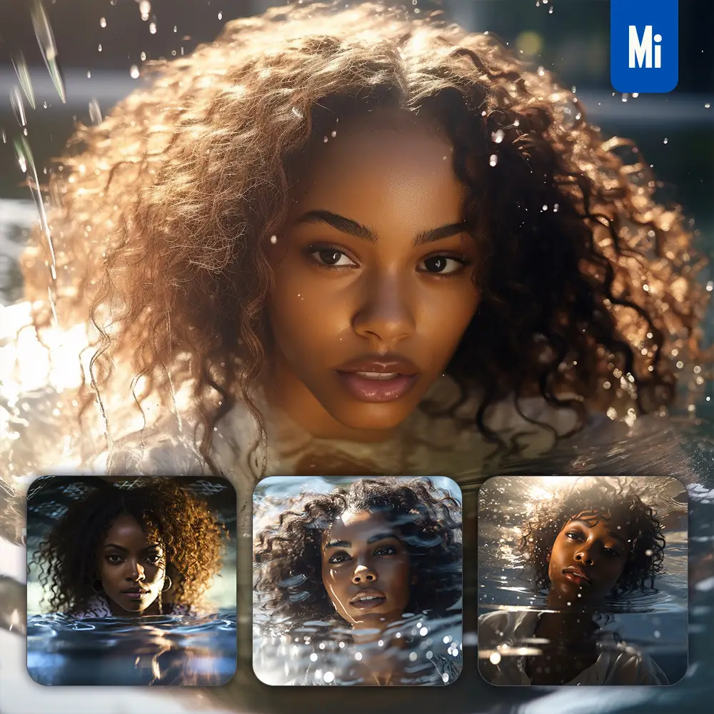 midjourney prompt head face portrait African woman water pool swimming photography