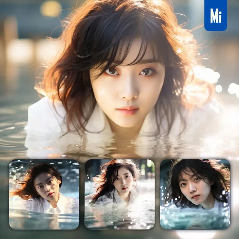 midjourney prompt head face portrait Asian Japanese lady girl woman water pool swimming photography