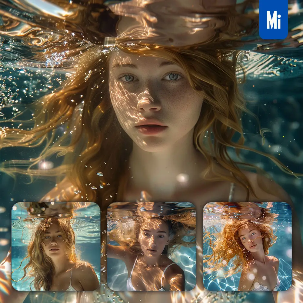Midjourney Prompt Head Face Portrait Lady Girl Woman Water Underwater Swimming Photography