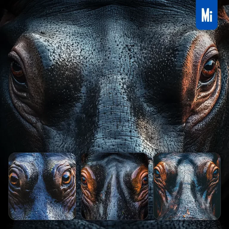 midjourney prompt hippo eyes head straight face detailed close up photography