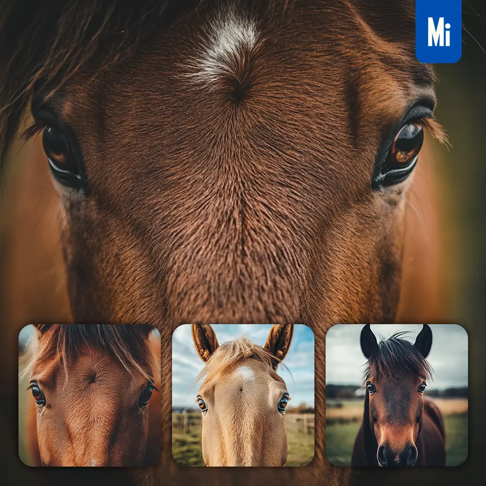 midjourney prompt horse eyes head straight face detailed close up photography