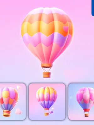 Midjourney Prompt Hot Air Balloon 3d Icon Game Cartoon Cute Lovely