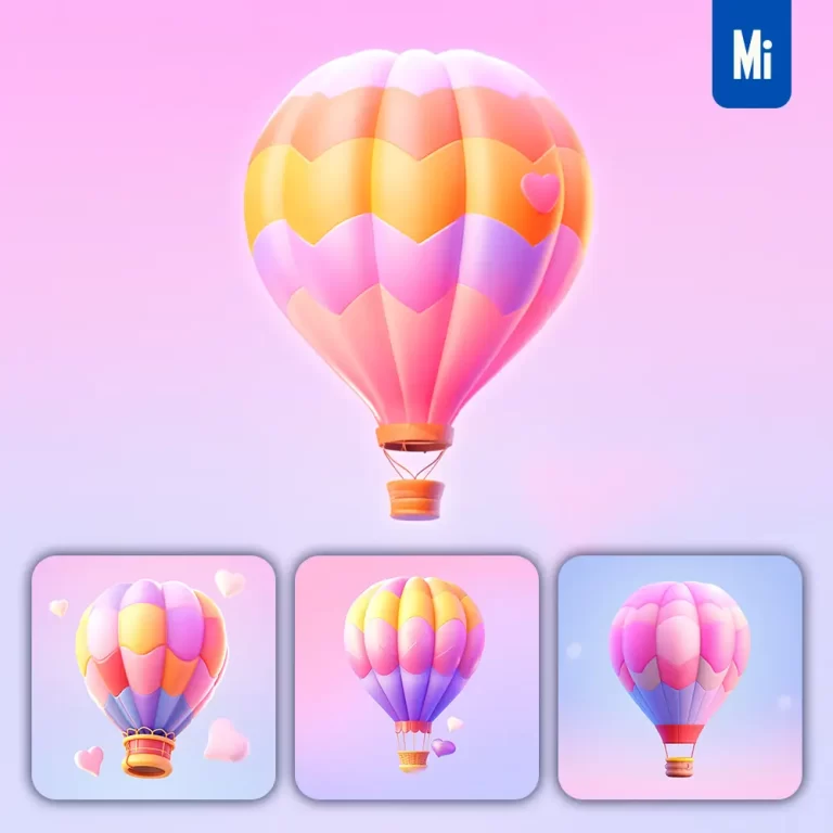 midjourney prompt hot air balloon 3D icon game cartoon cute lovely