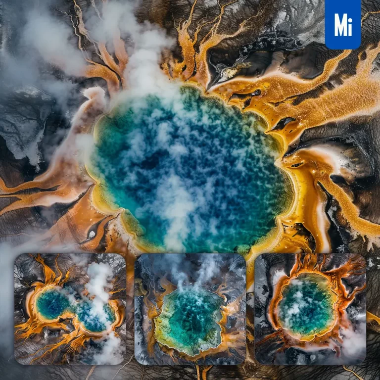 midjourney prompt hot spring lake water colorful geotherm peak geyser landscape photography