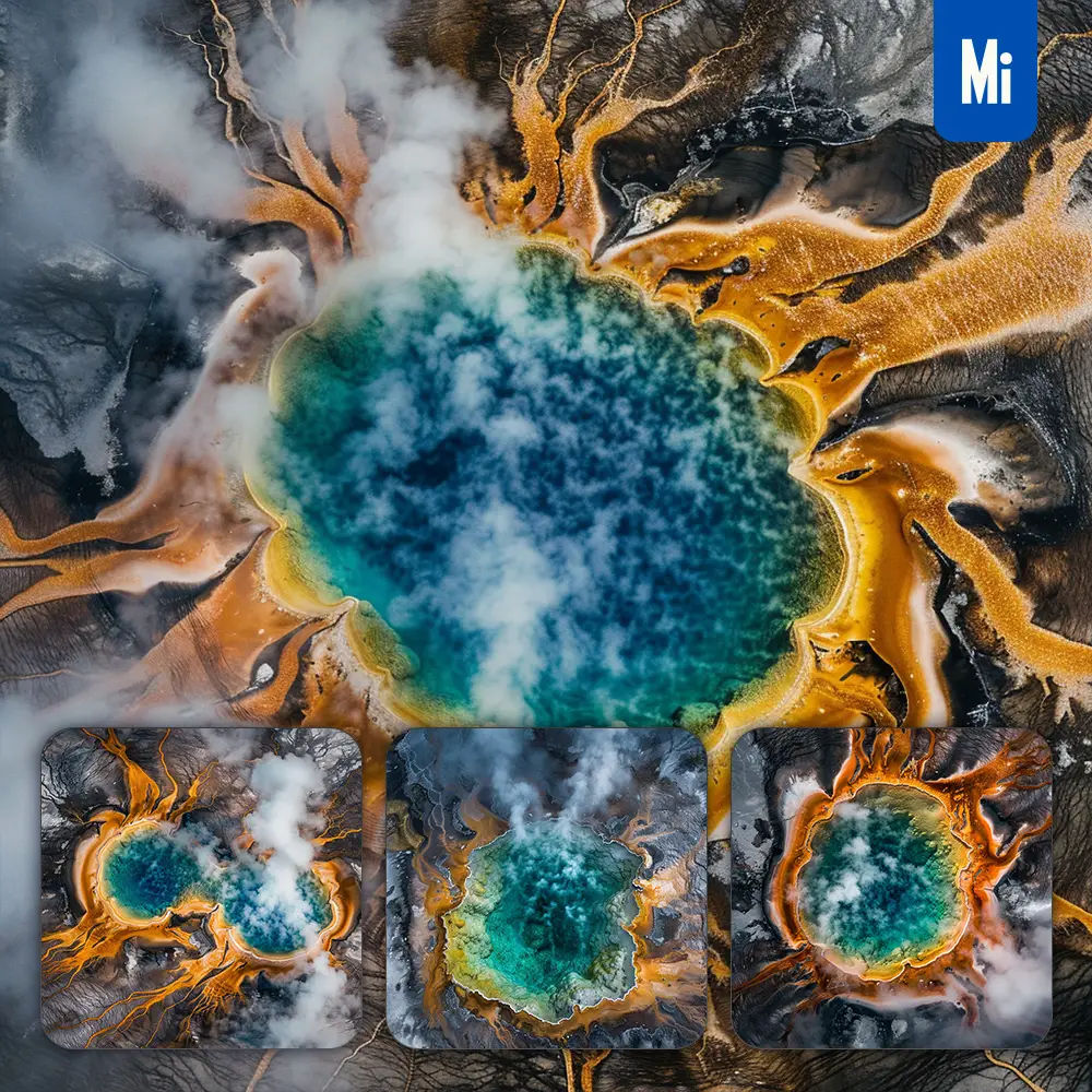 Midjourney Prompt Hot Spring Lake Water Colorful Geotherm Peak Geyser Landscape Photography