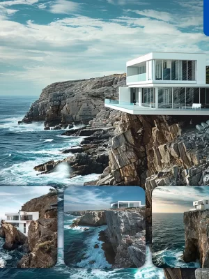 Midjourney Prompt House Coast Modern Villa Cliffside Cliff Ocean Wave Landscape Photography