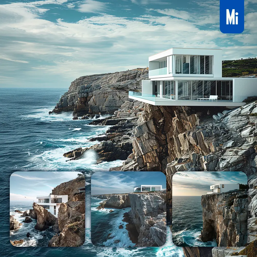 midjourney prompt house coast modern villa cliffside cliff ocean wave landscape photography