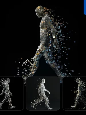 Midjourney Prompt Human Walking Walk People Man Person Cube Body 3d Abstract Disassemble Disintegrate