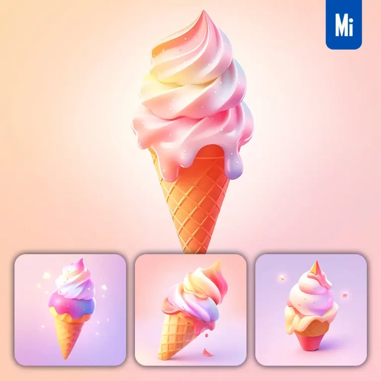 midjourney prompt ice cream 3D icon game cartoon cute lovely