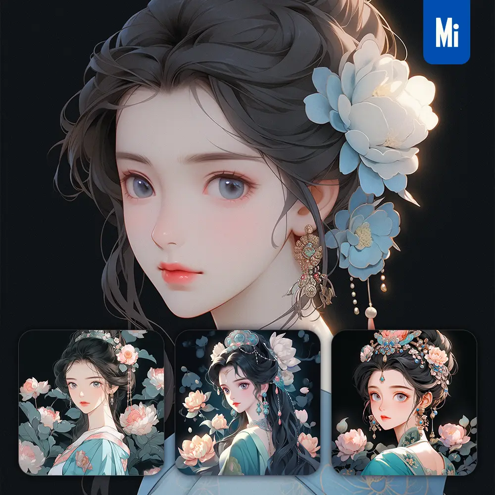 midjourney prompt ink wash painting water beautiful girl lady woman Chinese cartoon animation illustration