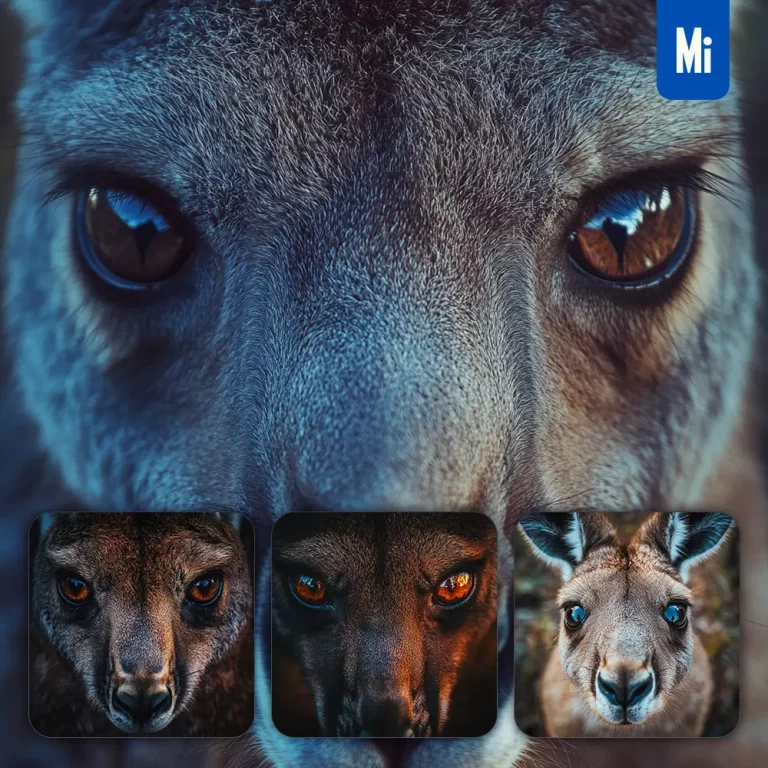 midjourney prompt kangaroo eyes head straight face detailed close up photography