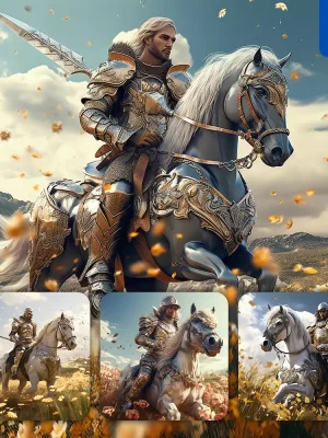 Midjourney Prompt Knight Horse Gold Meadow Golden Ride Armour