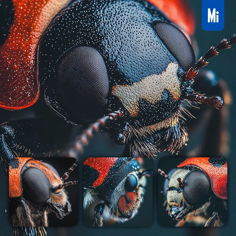 midjourney prompt ladybug head eyes detailed feature close up photography