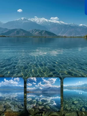 Midjourney Prompt Lake Tranquil Water Mountain Blue Stone Landscape Photography