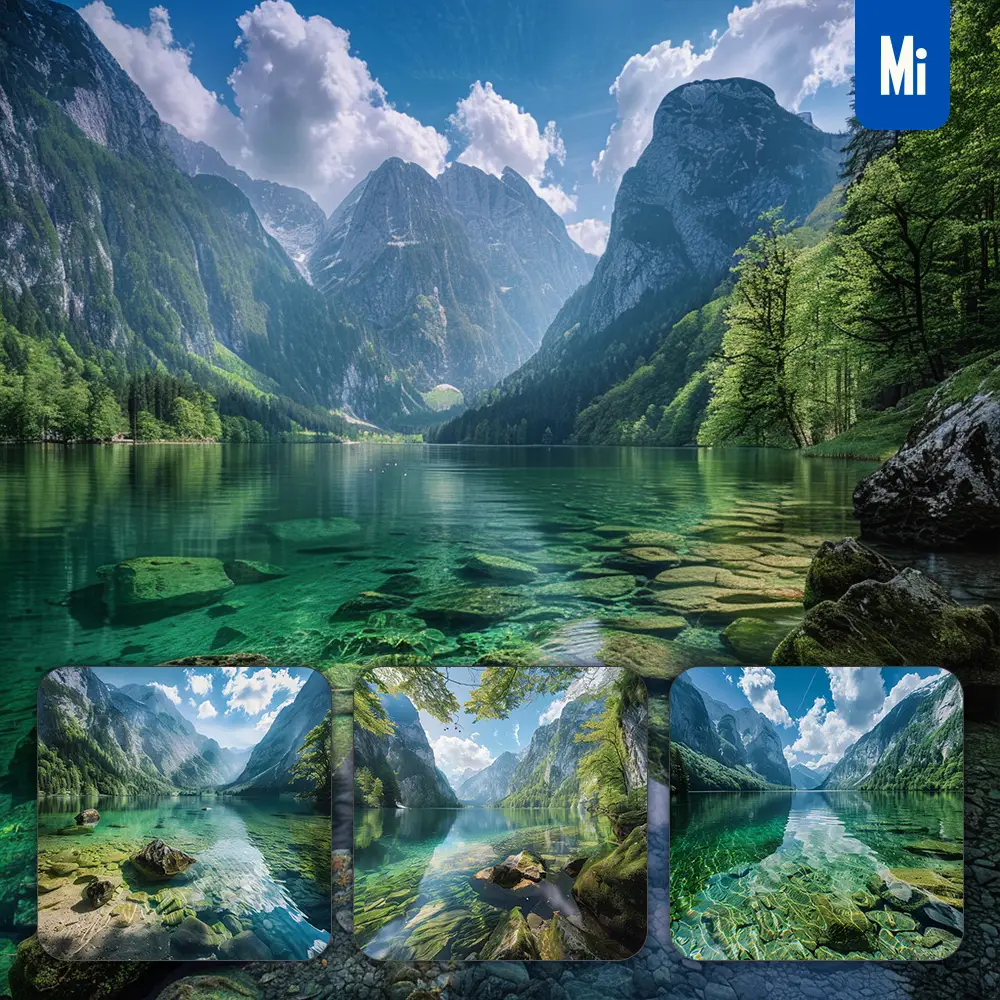 Midjourney Prompt Lake Water Sky Rock Stone Green Blue River Mountain Landscape Photography