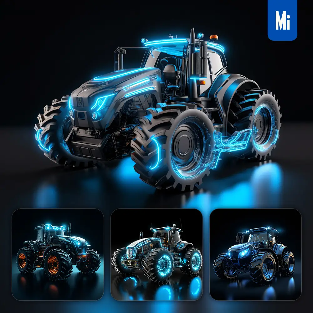midjourney prompt large tractor conceptual design azure product 3D transparent