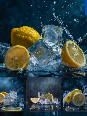 Midjourney Prompt Lemon Ice Cube Water Photography