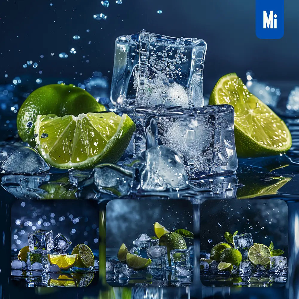 Midjourney Prompt Lime Ice Cube Water Photography