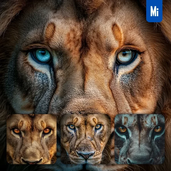 Midjourney Prompt Lion Male Eyes Head Straight Face Detailed Close Up Photography