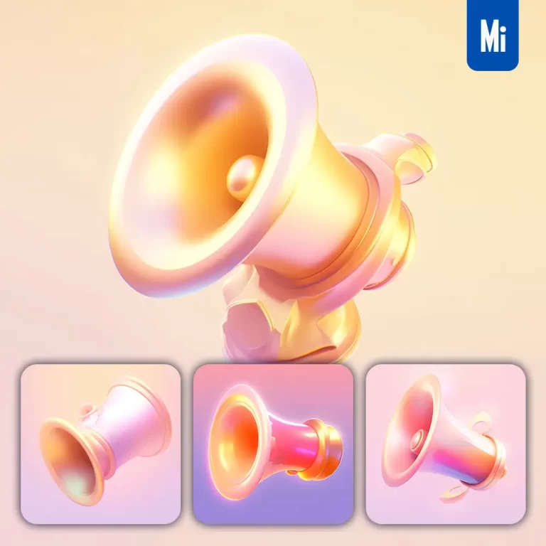 midjourney prompt loudspeaker 3D icon game cartoon cute lovely golden