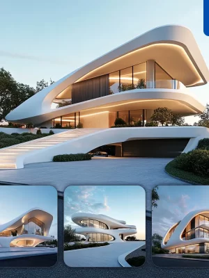 Midjourney Prompt Luxury Modern House Villa Architecture Sky 3d Rendering