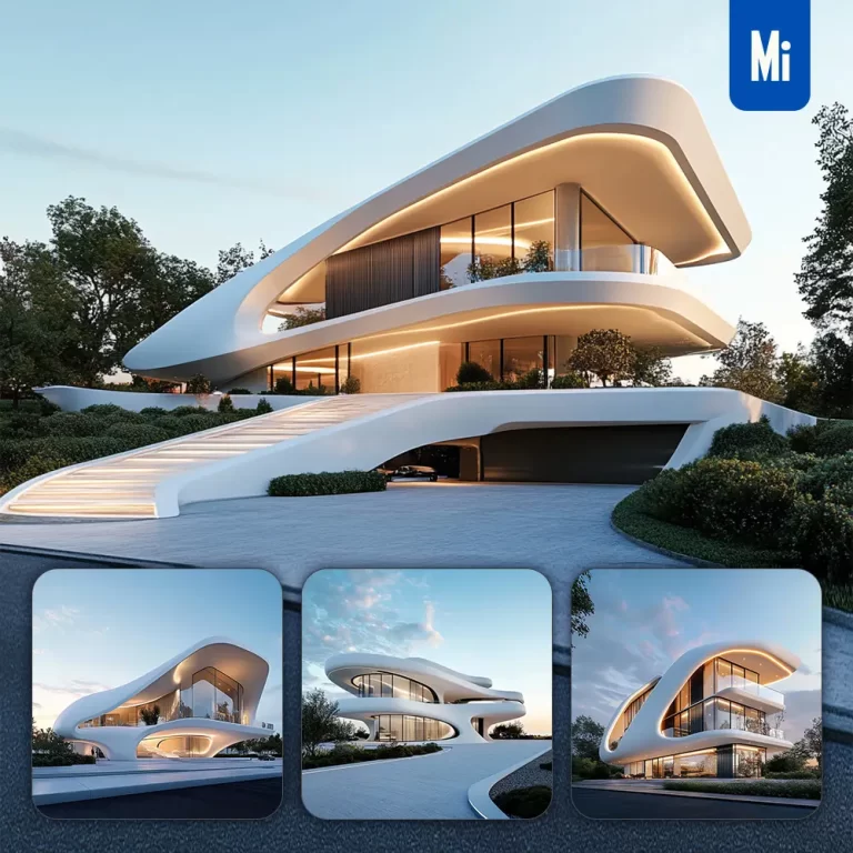 midjourney prompt luxury modern house villa architecture sky 3D rendering