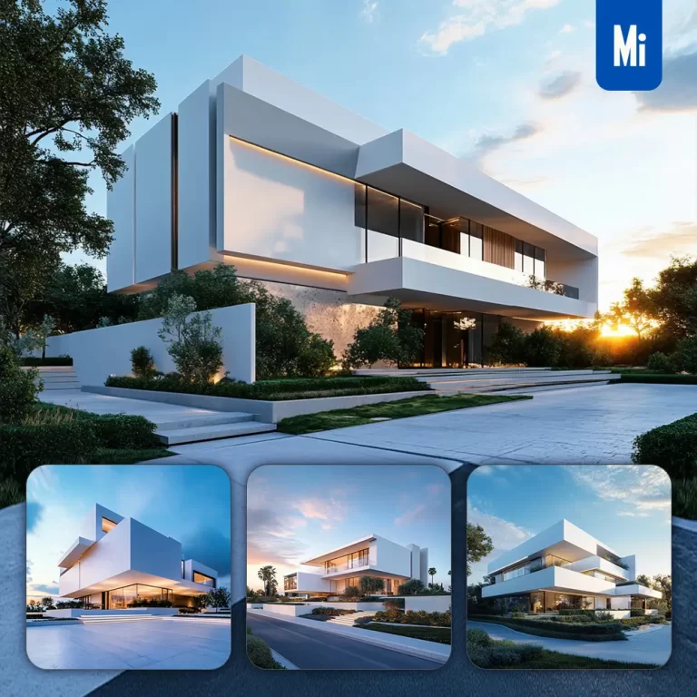 midjourney prompt luxury modern villa house architecture sky 3D rendering