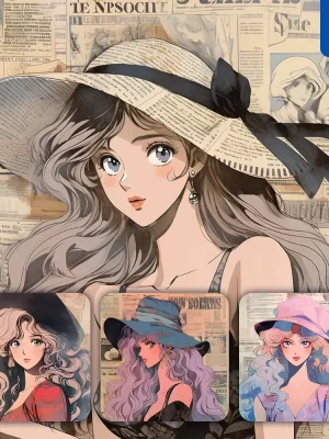Midjourney Prompt Newspaper Face Girl Lady Woman Beautiful Portrait Animation Cartoon Painting