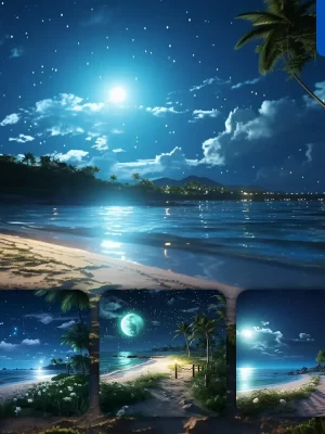 Midjourney Prompt Night Sea Moon Star Sky Beach Starry Cg