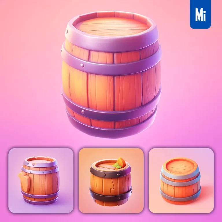midjourney prompt oak wooden wine barrel 3D icon game cartoon cute lovely