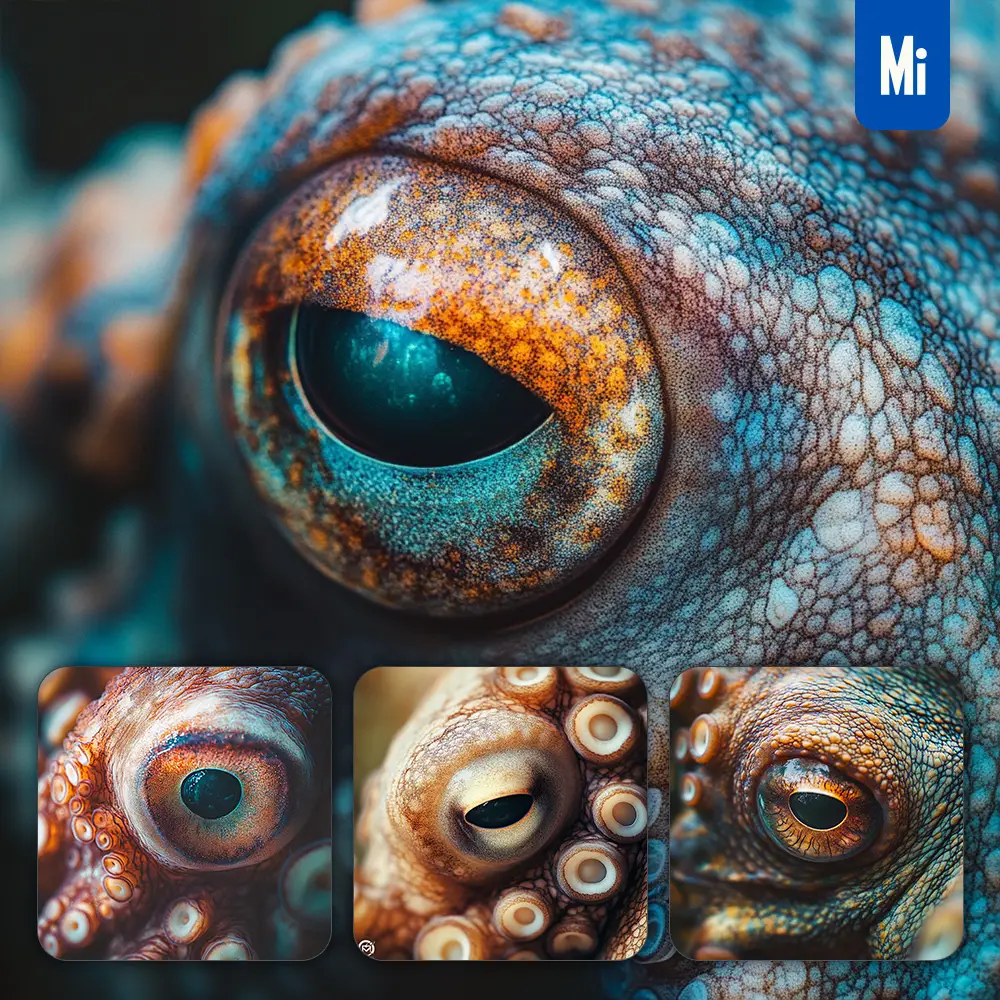 Midjourney Prompt Octopus Eyes Detailed Close Up Photography