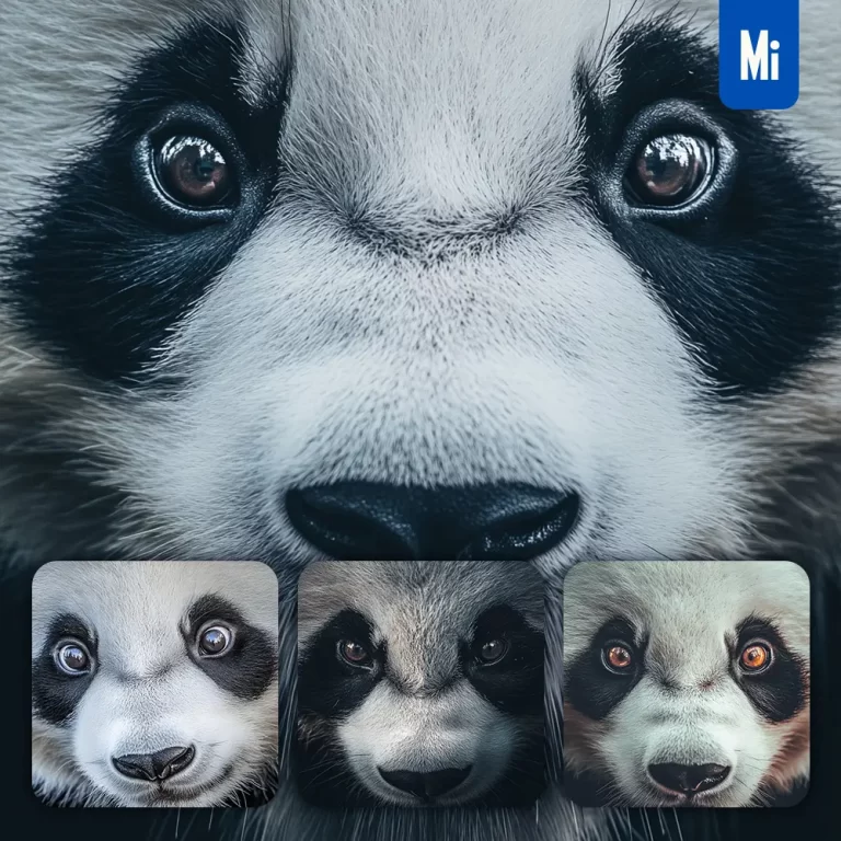 midjourney prompt panda eyes head straight face detailed close up photography